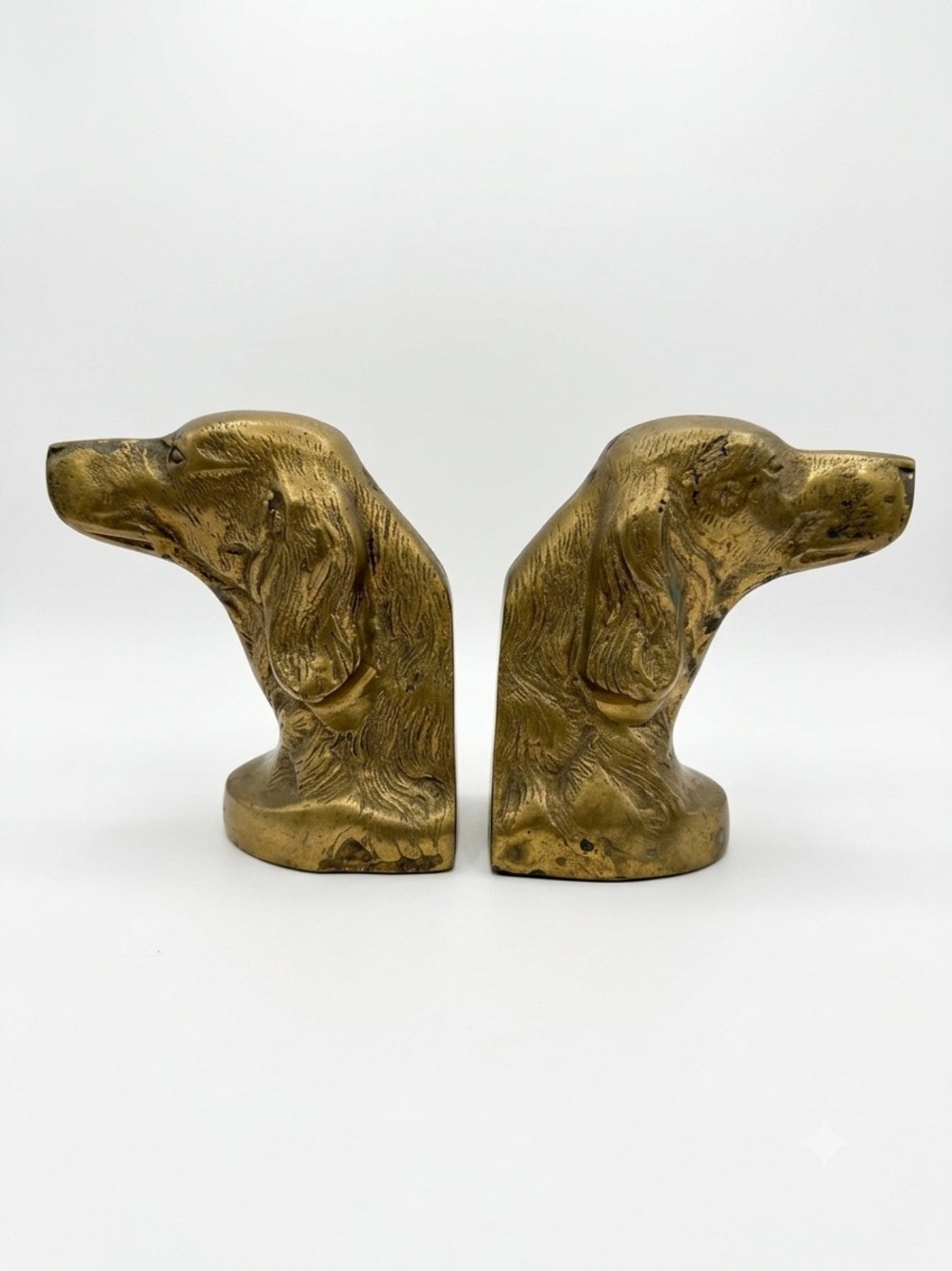 Vintage Brass Dog Head Bookends - Pair - Picture 1 of 2